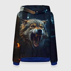 Толстовка-худи женская Волк рассвет, цвет: 3D-синий