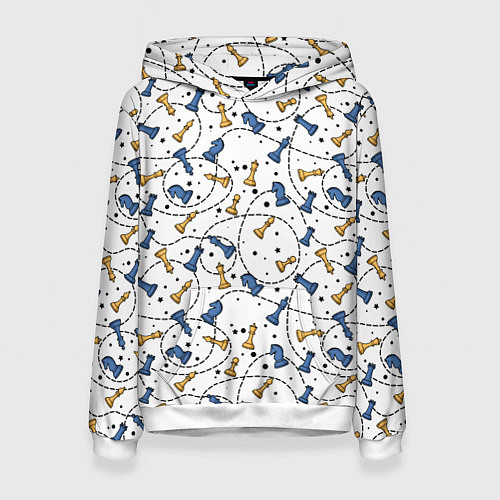 Женская толстовка Синие и желтые шахматные фигуры на белом фоне / 3D-Белый – фото 1