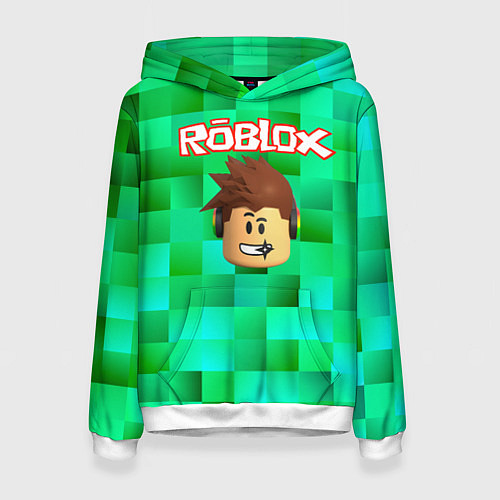Женская толстовка Roblox head на пиксельном фоне / 3D-Белый – фото 1
