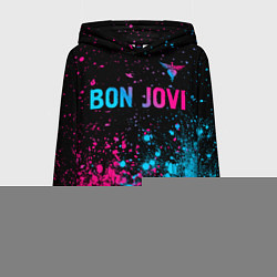 Толстовка-худи женская Bon Jovi - neon gradient: символ сверху, цвет: 3D-черный