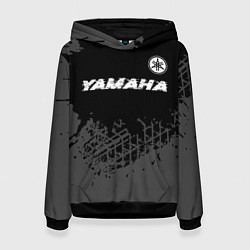 Толстовка-худи женская Yamaha speed на темном фоне со следами шин: символ, цвет: 3D-черный
