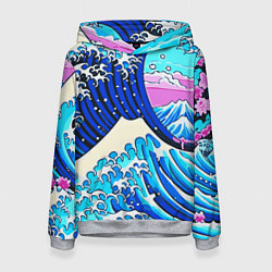 Толстовка-худи женская Большая волна в Канагаве сакура, цвет: 3D-меланж
