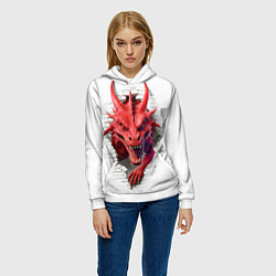 Толстовка-худи женская Красный дракон выглядывает из стены, цвет: 3D-белый — фото 2