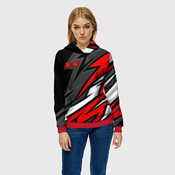 Толстовка-худи женская Kawasaki - red uniform, цвет: 3D-красный — фото 2