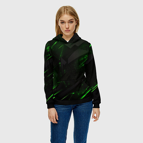 Женская толстовка Dark black green abstract / 3D-Черный – фото 3