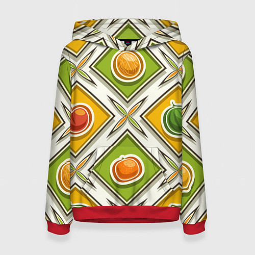 Женская толстовка Fruits and berries pattern / 3D-Красный – фото 1