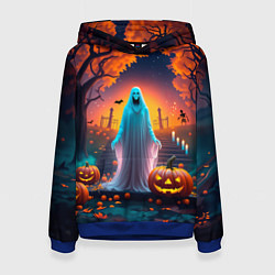 Толстовка-худи женская Привидение в хэллоуинскую ночь, цвет: 3D-синий