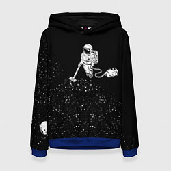 Толстовка-худи женская Космонавт пылесосит звезды, цвет: 3D-синий
