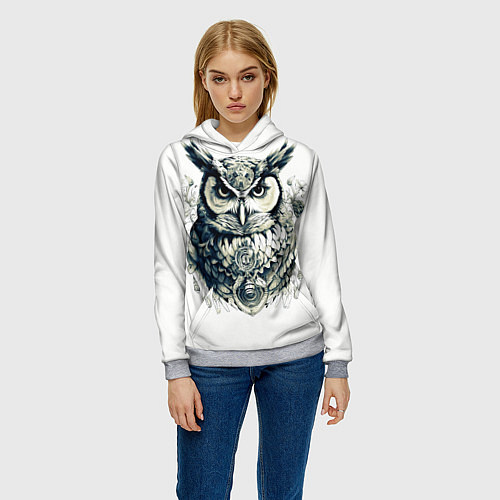 Женская толстовка Красавица сова рисованная карандашом / 3D-Меланж – фото 3