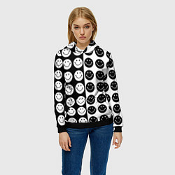 Толстовка-худи женская Smiley black and white, цвет: 3D-черный — фото 2
