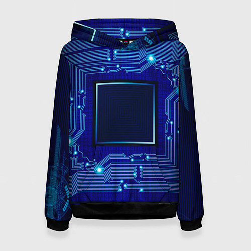 Женская толстовка Технический синий паттерн / 3D-Черный – фото 1