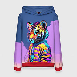 Толстовка-худи женская Cool tiger cub - pop art, цвет: 3D-красный