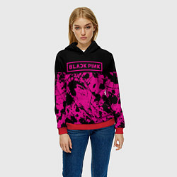 Толстовка-худи женская Black pink - emblem - pattern - music, цвет: 3D-красный — фото 2