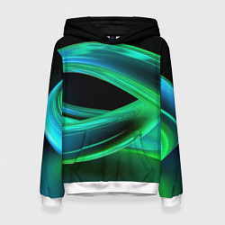 Толстовка-худи женская Green lines abstract, цвет: 3D-белый
