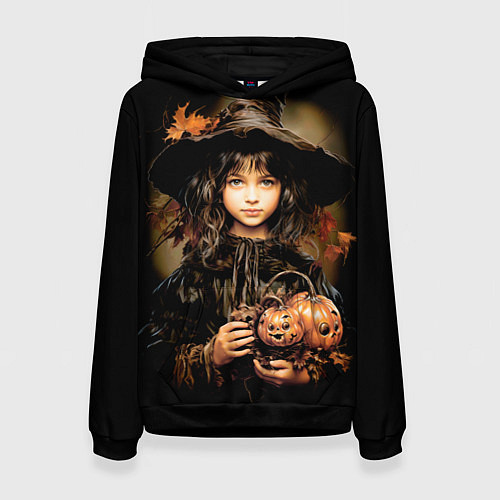 Женская толстовка Маленькая ведьма с тыквами / 3D-Черный – фото 1