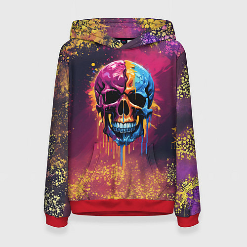 Женская толстовка Розовая и синяя краска капает с черепа / 3D-Красный – фото 1
