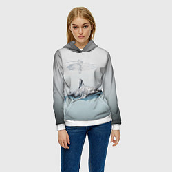 Толстовка-худи женская Акула большая белая в толще воды, цвет: 3D-белый — фото 2