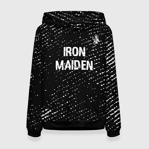 Женская толстовка Iron Maiden glitch на темном фоне: символ сверху / 3D-Черный – фото 1