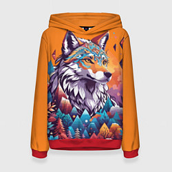 Толстовка-худи женская Рыжая лисичка - тотемное животное, цвет: 3D-красный