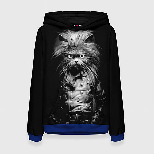 Женская толстовка Кот черный хипстер / 3D-Синий – фото 1