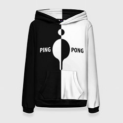 Толстовка-худи женская Ping-Pong черно-белое, цвет: 3D-черный