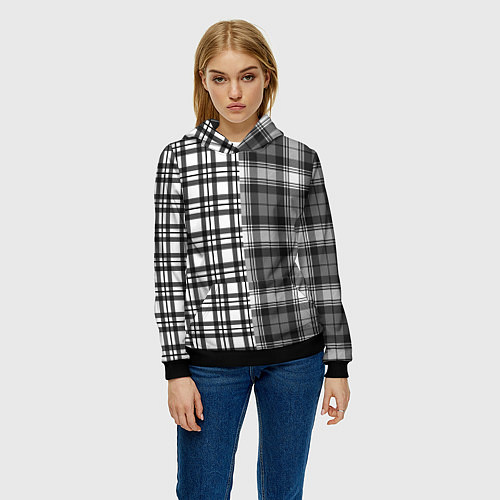 Женская толстовка Черно-белый паттерн клетка / 3D-Черный – фото 3