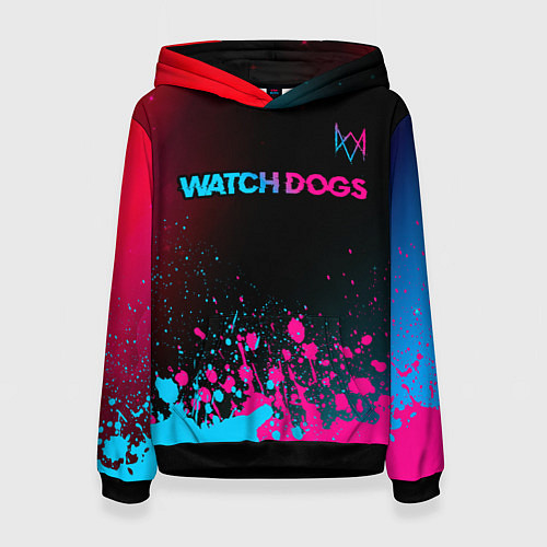 Женская толстовка Watch Dogs - neon gradient: символ сверху / 3D-Черный – фото 1