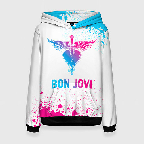 Женская толстовка Bon Jovi neon gradient style / 3D-Черный – фото 1