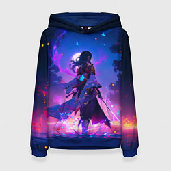 Толстовка-худи женская Шогун Райден - Геншин Импакт, цвет: 3D-синий
