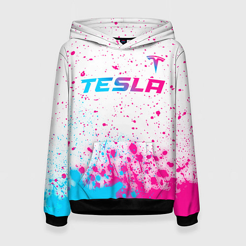 Женская толстовка Tesla neon gradient style: символ сверху / 3D-Черный – фото 1