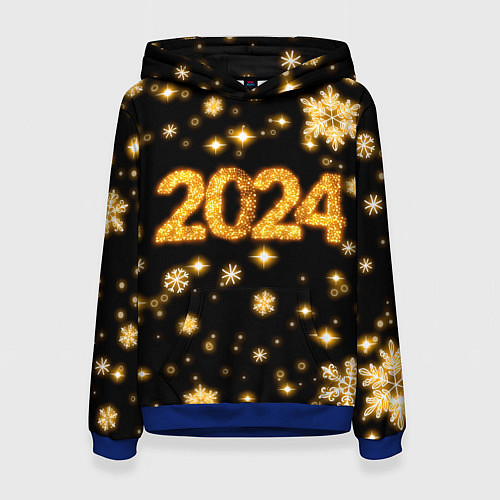 Женская толстовка Новый 2024 год - золотые снежинки / 3D-Синий – фото 1