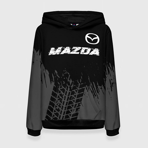 Женская толстовка Mazda speed на темном фоне со следами шин: символ / 3D-Черный – фото 1