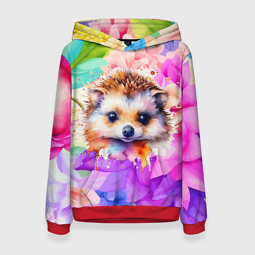 Женская толстовка Ежик в цветах / 3D-Красный – фото 1