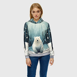 Толстовка-худи женская Мишка в зимнем лесу в стиле фолк-арт, цвет: 3D-меланж — фото 2