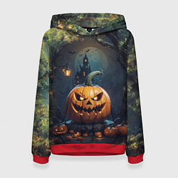 Толстовка-худи женская Праздничная хэллоуинская тыква, цвет: 3D-красный