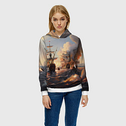 Толстовка-худи женская Морское сражение, цвет: 3D-белый — фото 2