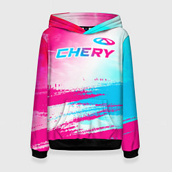 Толстовка-худи женская Chery neon gradient style: символ сверху, цвет: 3D-черный