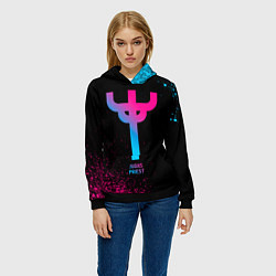 Толстовка-худи женская Judas Priest - neon gradient, цвет: 3D-черный — фото 2