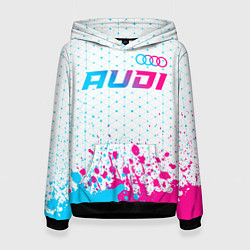 Толстовка-худи женская Audi neon gradient style: символ сверху, цвет: 3D-черный