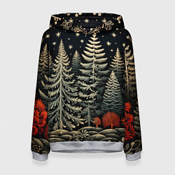Толстовка-худи женская Новогоднее настроение лес, цвет: 3D-меланж