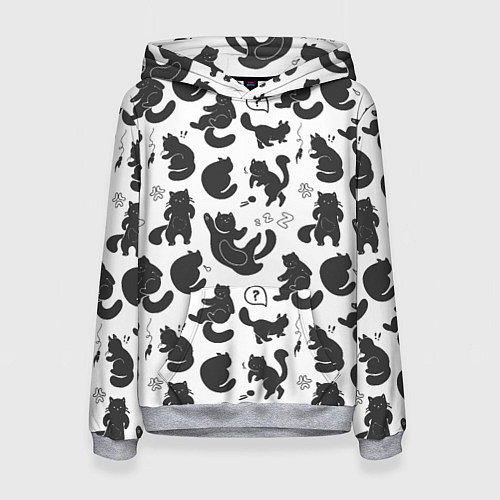 Женская толстовка Эмоциональные черно-белые коты / 3D-Меланж – фото 1
