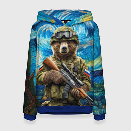 Женская толстовка Ночной снайпер бурый медведь / 3D-Синий – фото 1
