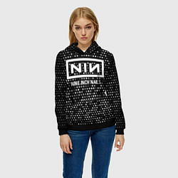 Толстовка-худи женская Nine Inch Nails glitch на темном фоне, цвет: 3D-черный — фото 2