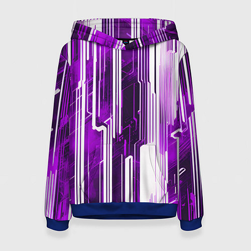 Женская толстовка Киберпанк полосы белый и фиолетовый / 3D-Синий – фото 1
