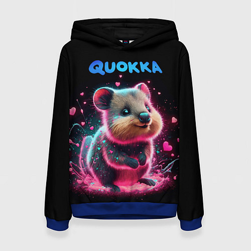 Женская толстовка Милый квокка с розовыми светящими сердечками / 3D-Синий – фото 1