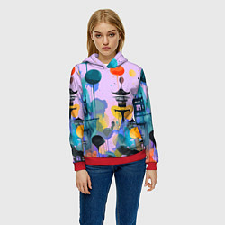 Толстовка-худи женская Фантазийный японский паттерн, цвет: 3D-красный — фото 2