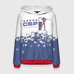 Толстовка-худи женская СБР - Союз Биатлонистов России, цвет: 3D-красный