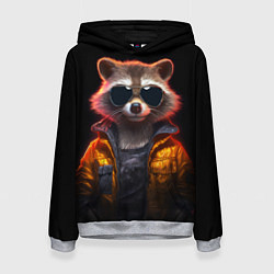 Толстовка-худи женская Енот - cyberpunk, цвет: 3D-меланж