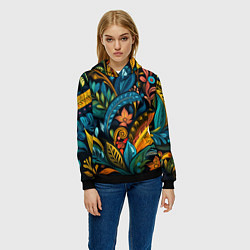 Толстовка-худи женская Растительный узор в бразильском стиле, цвет: 3D-черный — фото 2