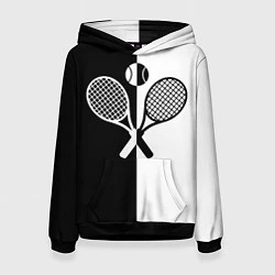 Толстовка-худи женская Теннис - чёрно белое, цвет: 3D-черный
